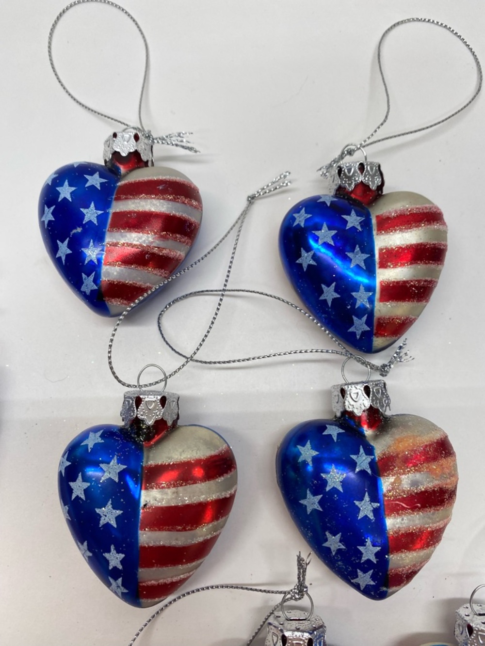 Patriotic Heart Ornament Set of 8 1 Uncle Sam Nutcracker Ornament Americana 4th - Picture 3 of 15